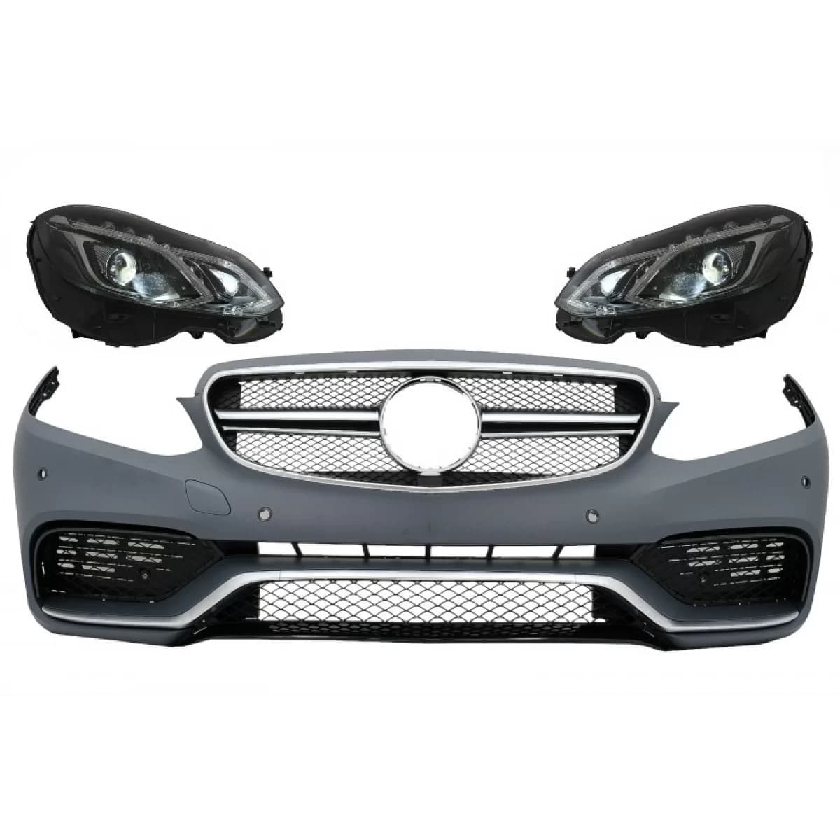 Front Bumper suitable for Mercedes E-Class W212 S212 Facelift (2013-2016) E63 Design with Headlights LED Xenon Design