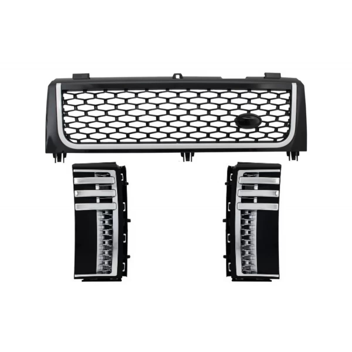 Central Grille and Side Vents Assembly suitable for Land Range Rover Vogue III L322 (2002-2005) Piano Black & Silver Autobiography Supercharged Edition