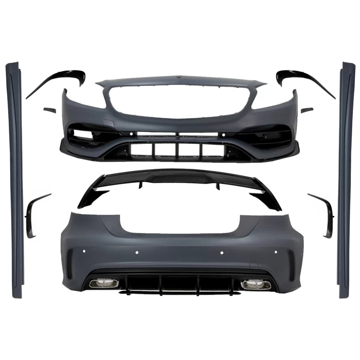 Complete Body Kit suitable for Mercedes A-Class W176 (2012-2018) A45 Design with Spoiler Splitters Fins Aero