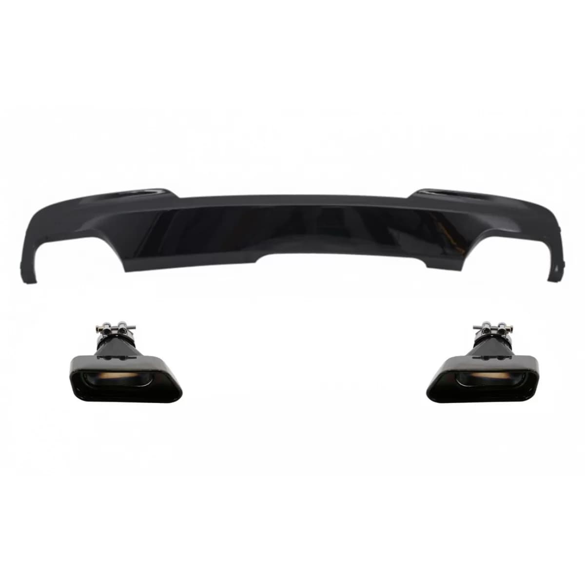 Double Outlet Air Diffuser Brilliant Black Edition with Exhaust Muffler Tips Sport M-Tech 550i V8 LCI Square suitable for BMW F10 F11 (2011-2017)