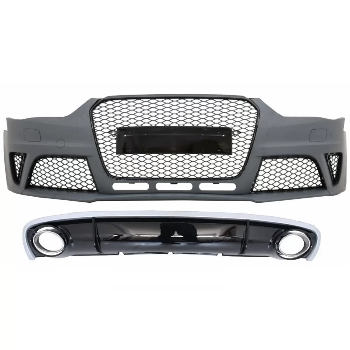Front Bumper with Rear Bumper Valance Diffuser & Exhaust Tips suitable for Audi A4 B8 Facelift (2012-2015) Limousine Avant RS4 Design