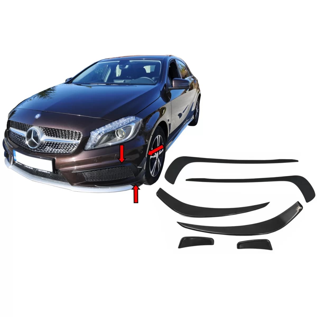 Front Bumper Splitters Fins Brows Aero suitable for Mercedes A-Class W176 (2012-08/2015) A45 Design
