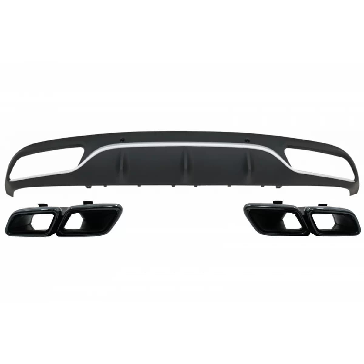 Rear Bumper Valance Diffuser with Black Exhaust Muffler Tips suitable for Mercedes C-Class C205 A205 Coupe Cabriolet (2014-2019) C63 Design