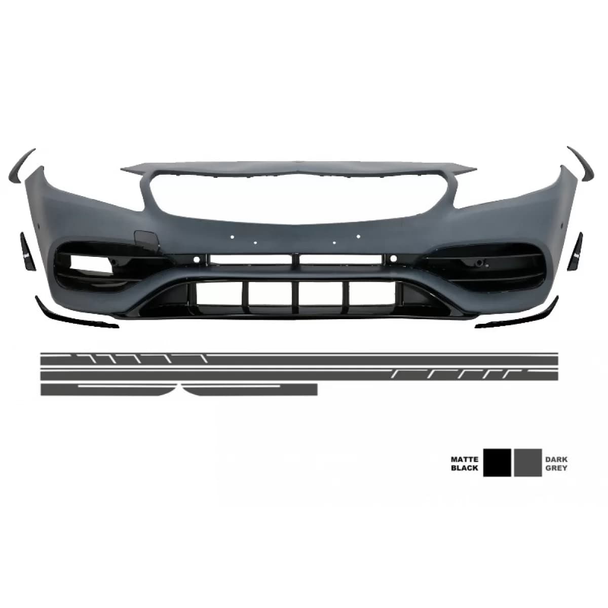 Front Bumper with Side Decals Sticker Dark Grey suitable for Mercedes A-Class W176 (2012-2018) Facelift A45 Design