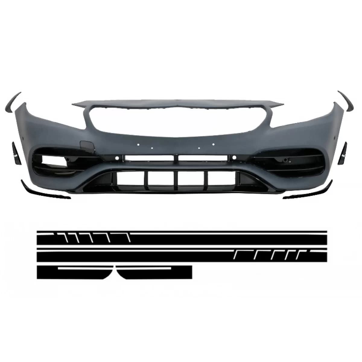 Front Bumper with Side Decals Sticker Vinyl Matte Black suitable for Mercedes A-Class W176 (2012-2018) Facelift A45 Design