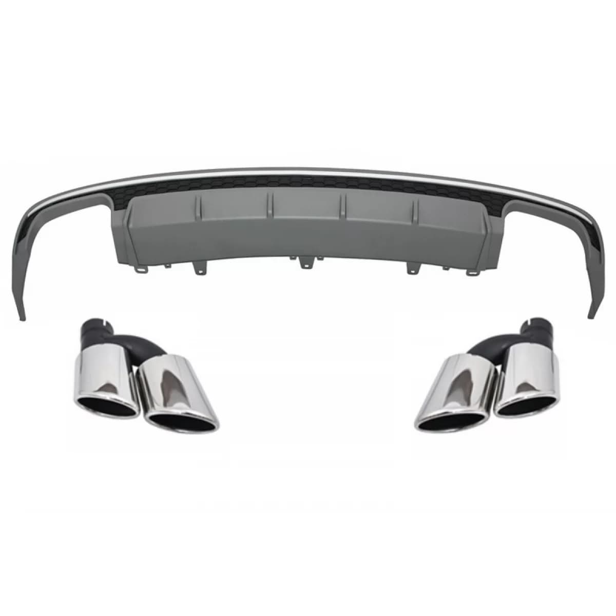 Rear Bumper Valance Diffuser suitable for Audi A6 4G Facelift (2015-2018) Sedan Limousine with Exhaust Muffler Tips S6 Design