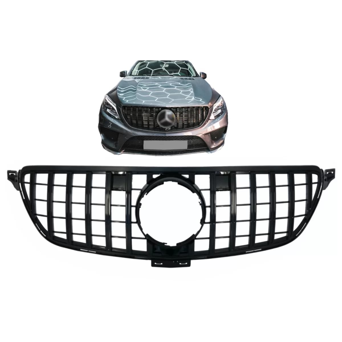 Front Grille suitable for Mercedes GLE Coupe C292 (2015-2018) GLE W166 SUV (2015-2018) GT-R Panamericana Design Piano Black