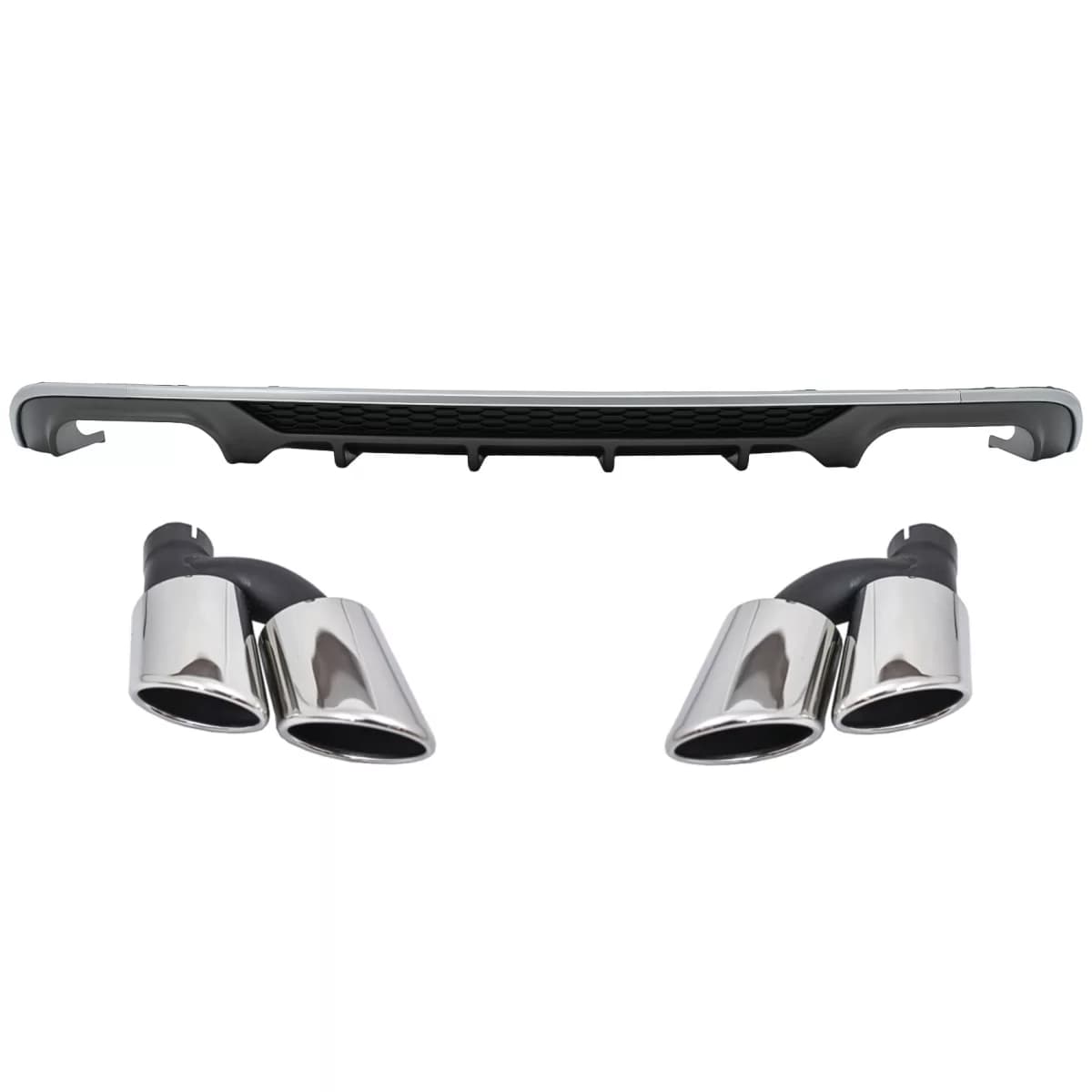 Rear Bumper Valance Diffuser with Exhaust Muffler Tips suitable for Audi A3 8V Facelift Sedan Convertible (2016-2019) Standard Bumper SE S3 Design