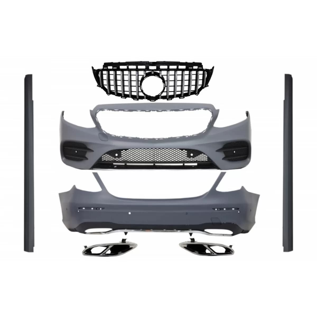 Complete Body Kit with Central Grille and Muffler Tips suitable for Mercedes E-Class W213 (2016-2019) GTR E43 E53 Sport Line Design
