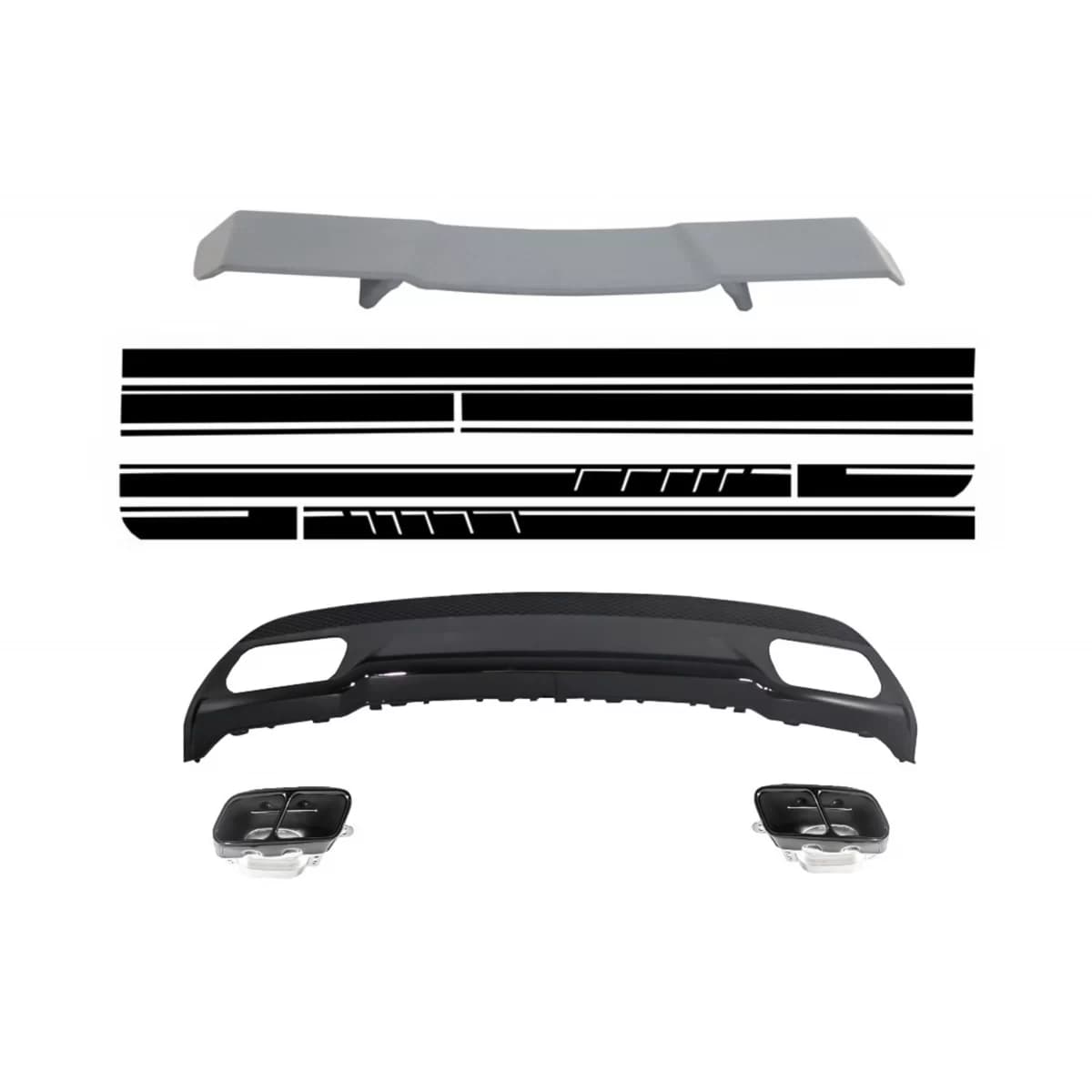 Trunk Spoiler Diffuser Exhaust Tips suitable for MERCEDES W176 A-Class 2012+ A-Design with Side Decals Sticker A-Design Edition 1