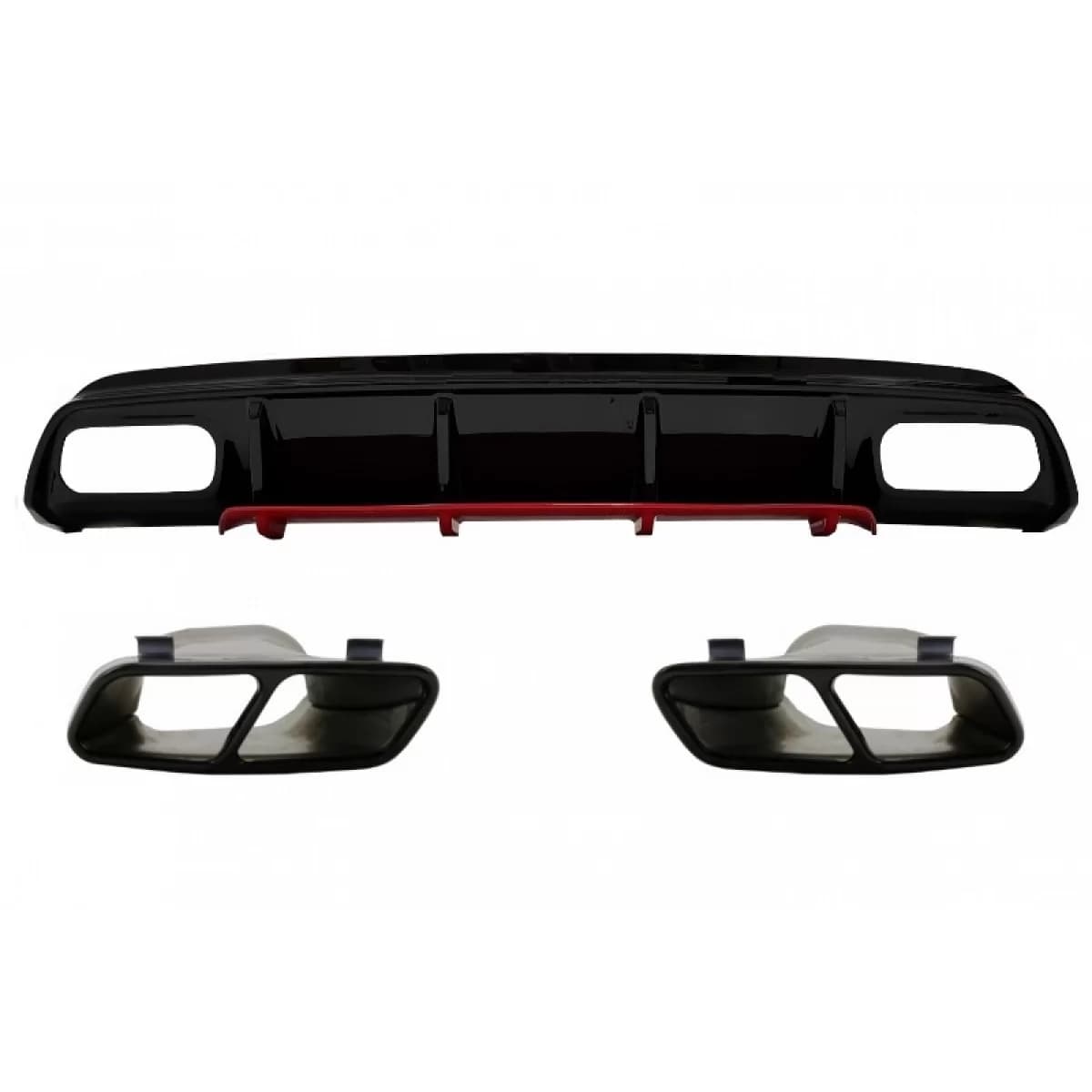 Rear Bumper Valance Diffuser with Exhaust Muffler Tips suitable for Mercedes A-Class W176 Facelift (2015-2018) A45 Design Red Edition