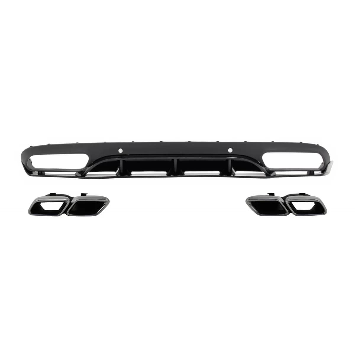 Rear Bumper Valance Diffuser with Exhaust Muffler Tips suitable for Mercedes C-Class C205 A205 Coupe Cabriolet (2014-2019) C63 Edition 1 Design Black