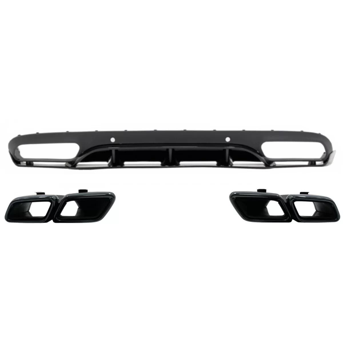 Rear Bumper Valance Diffuser with Exhaust Muffler Tips suitable for Mercedes C-Class C205 A205 Coupe Cabriolet (2014-2019) C63 Edition 1 Design Black