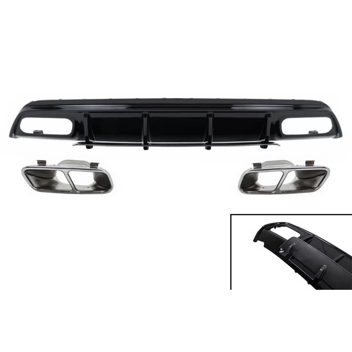 Rear Bumper Valance Diffuser with Exhaust Muffler Tips suitable for Mercedes W176 A-Class (2013-2018) A45 Facelift Design Look