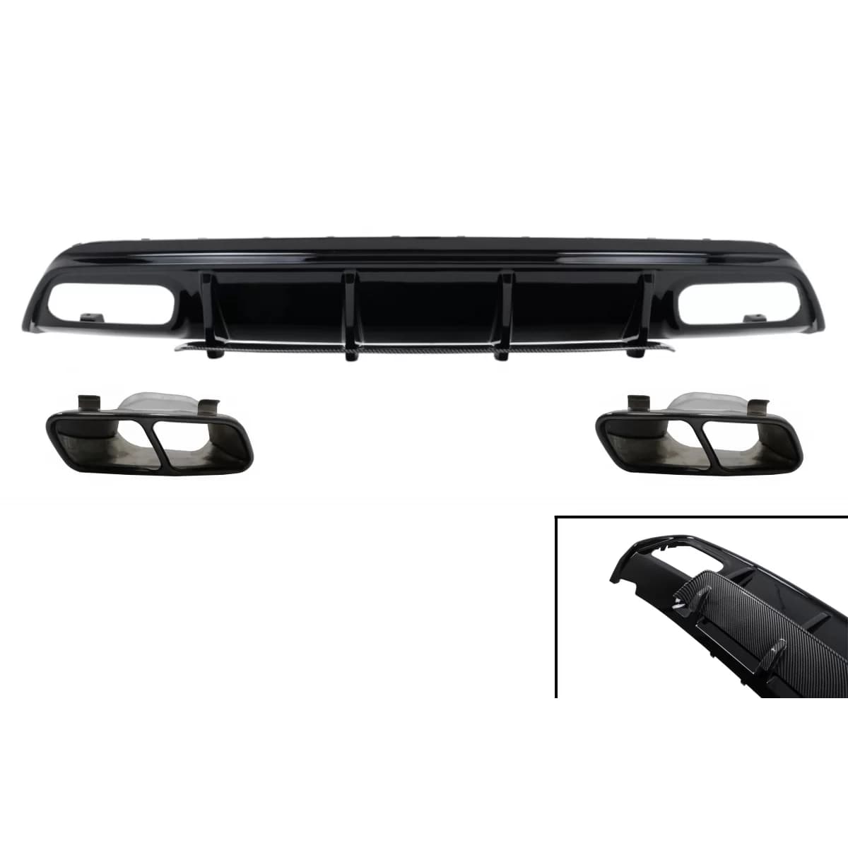 Rear Bumper Diffuser with Exhaust Muffler Tips suitable for Mercedes W176 A-Class (2013-2018) A45 Facelift Design