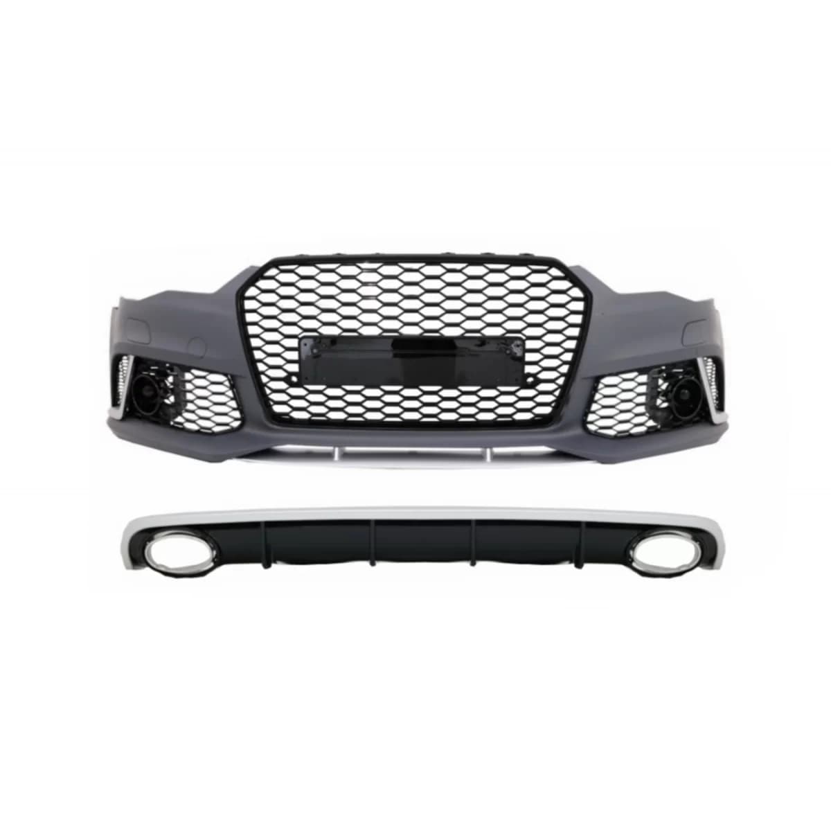 Front Bumper with Rear Bumper Diffuser with Exhaust Tips suitable for Audi A6 C7 4G Facelift (2011-2014) RS6 Design