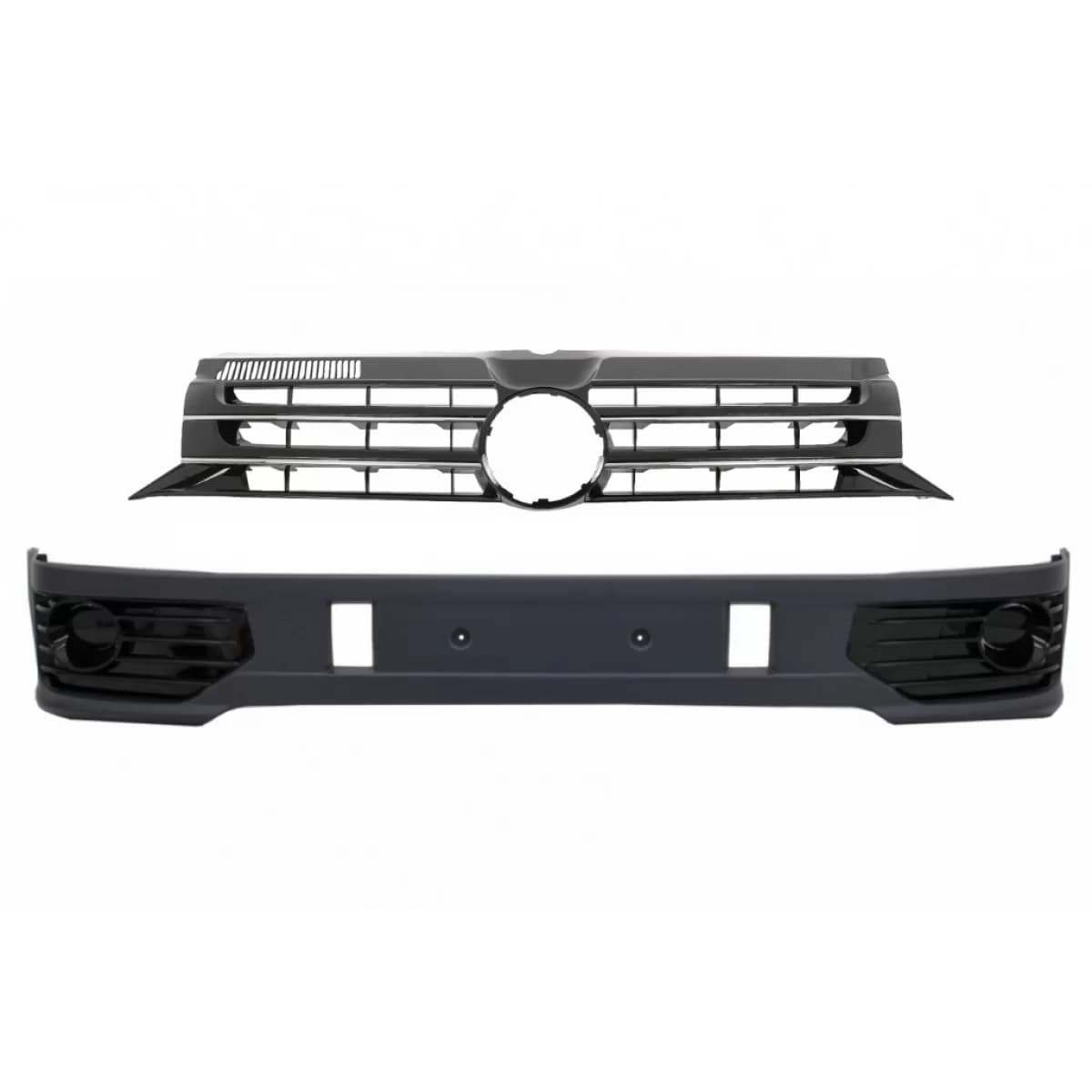 Front Bumper Add-on Spoiler suitable for VW Transporter Multivan Caravelle T5 T5.1 Facelift (2010-2015) with Badgeless Front Debadged Grille Sportline Design
