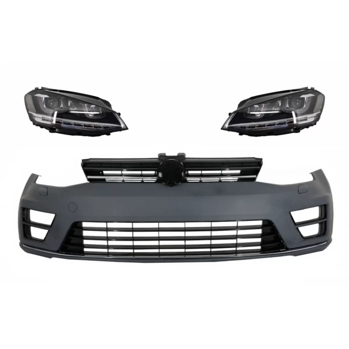 Front Bumper with Headlights 3D DRL Silver LED FLOWING Dynamic Sequential Turning Lights suitable for VW Golf VII 7 (2013-2017) R-Line Look RHD