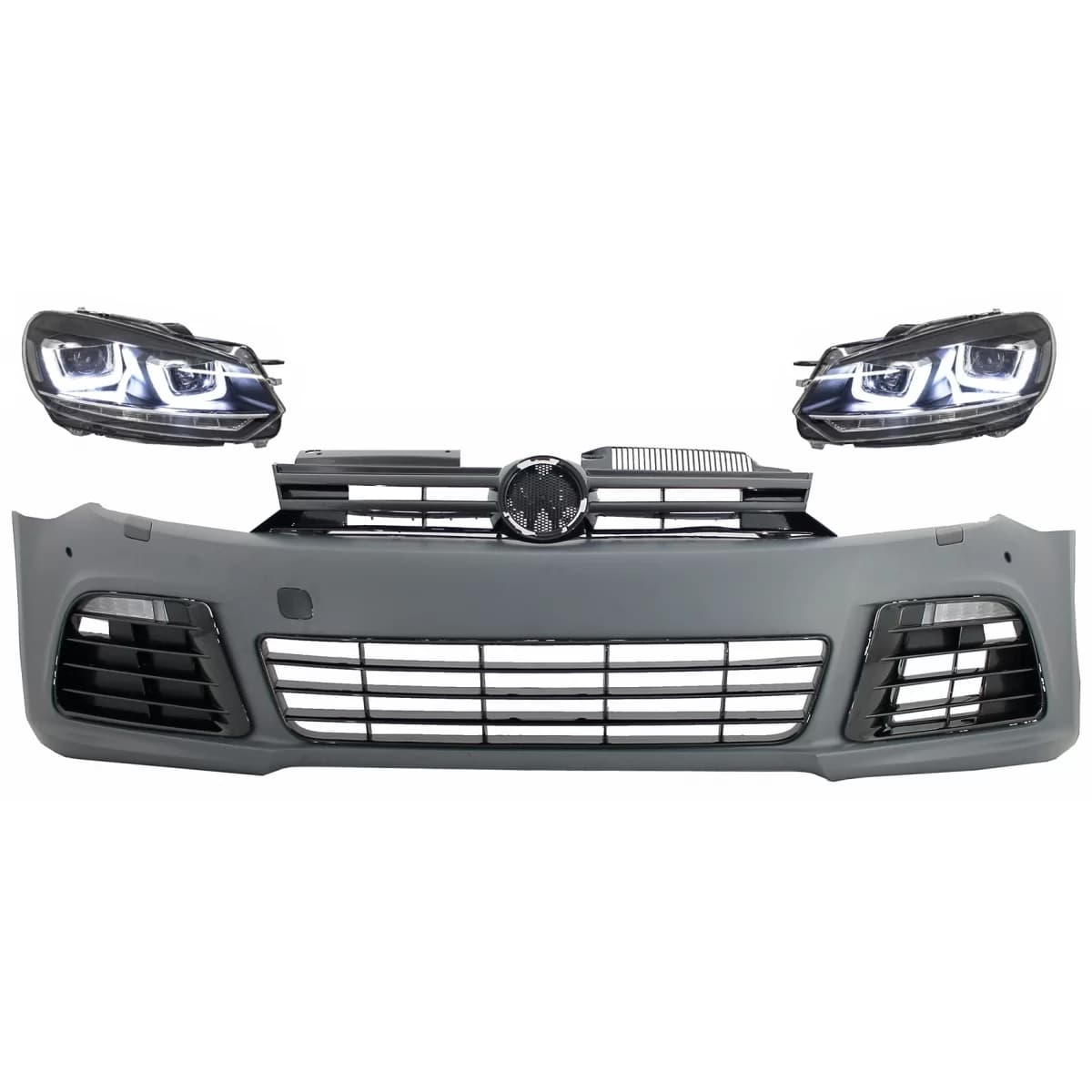 Front Bumper with Headlights LED Flowing Turning Light Chrome suitable for VW Golf VI 6 MK6 (2008-2013) R20 Design RHD