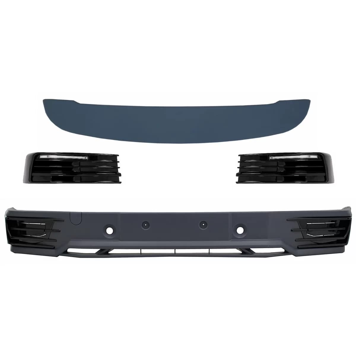 Front Bumper Spoiler with LED DRL Daytime Running Lights and Roof Spoiler suitable for VW Transporter T6 (2016-up) Sportline Design