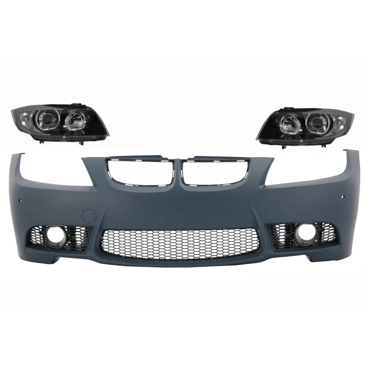 Front Bumper with Headlights Black suitable for BMW 3 series E90 E91 Pre-LCI (2005-2008) Sedan Touring M3 Design