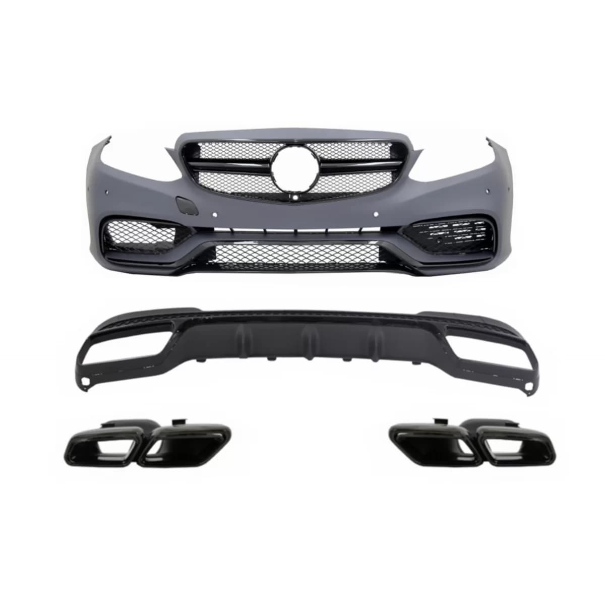 Front Bumper suitable for Mercedes E-Class W212 S212 Facelift (2013-2016) with Rear Diffuser Exhaust Tips for Sport Pack Black Edition
