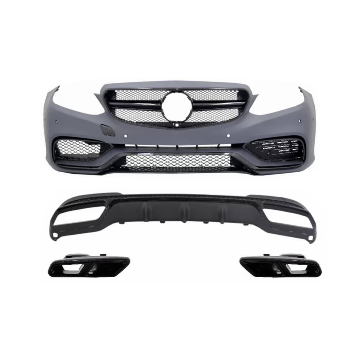 Front Bumper suitable for Mercedes E-Class W212 S212 Facelift (2013-2016) with Rear Diffuser Exhaust Tips for Sport Pack Black Edition