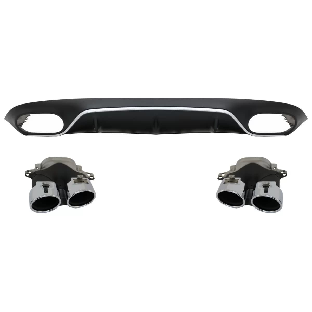 Rear Diffuser with Exhaust Tips suitable for Mercedes E-Class C238 A238 AMG Sport Line Coupe Cabrio (2016-2019) E53 Design Silver Edition