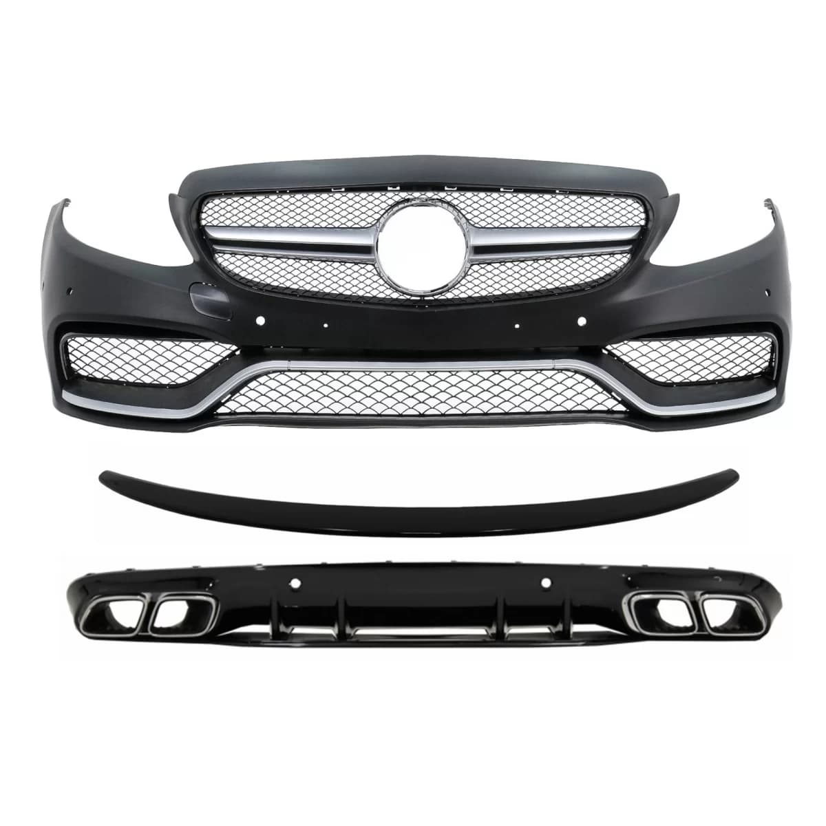 Front Bumper suitable for Mercedes C-Class C205 A205 Coupe Cabriolet (2014-2019) with Rear Bumper Valance Diffuser and Trunk Boot Spoiler C63S Design