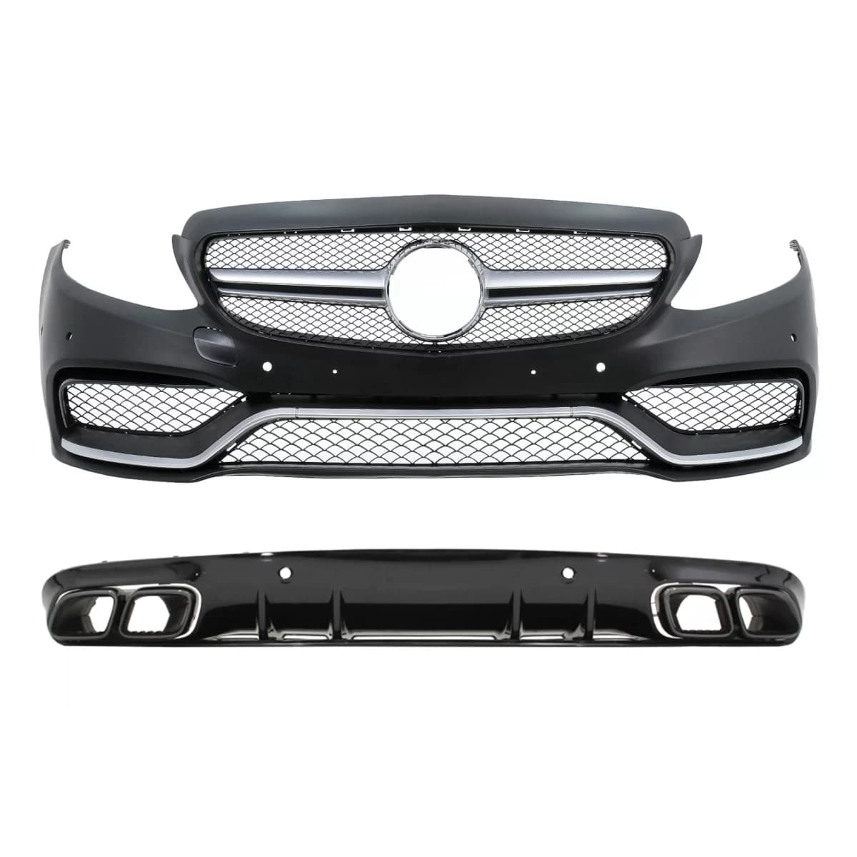 Front Bumper suitable for Mercedes C-Class C205 A205 Coupe Cabriolet (2014-2019) with Rear Bumper Valance Diffuser C63S Design
