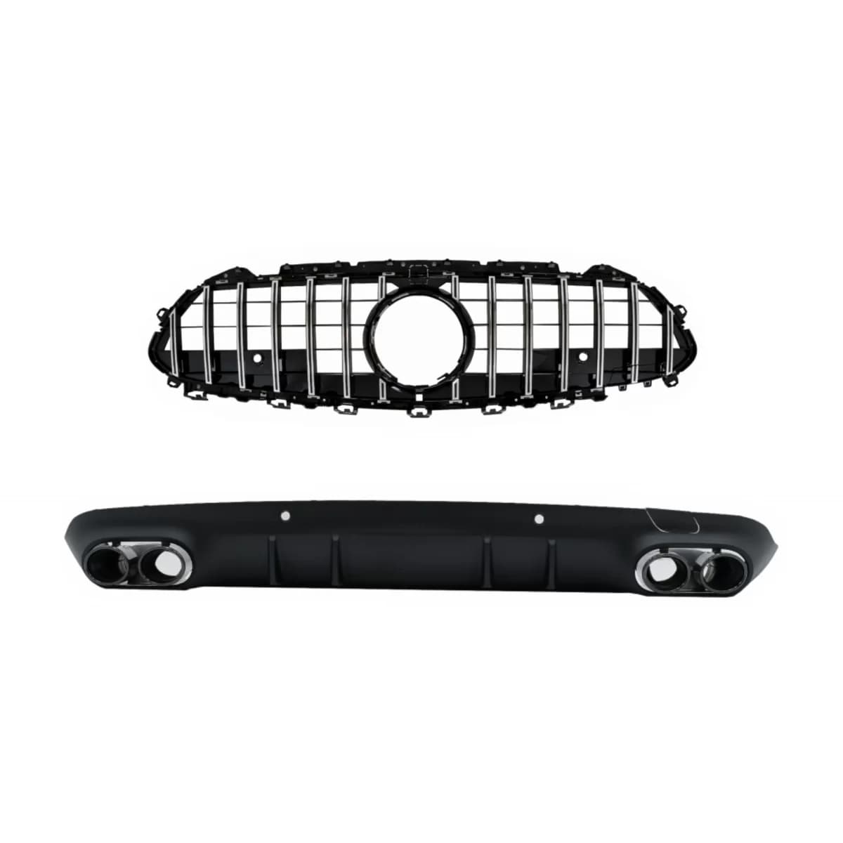 Central Grille with Diffuser and Exhaust Tips Black Suitable for Mercedes CLS-Class C257 (2018-up) GTR CLS53 Design only AMG Line Rear Bumper