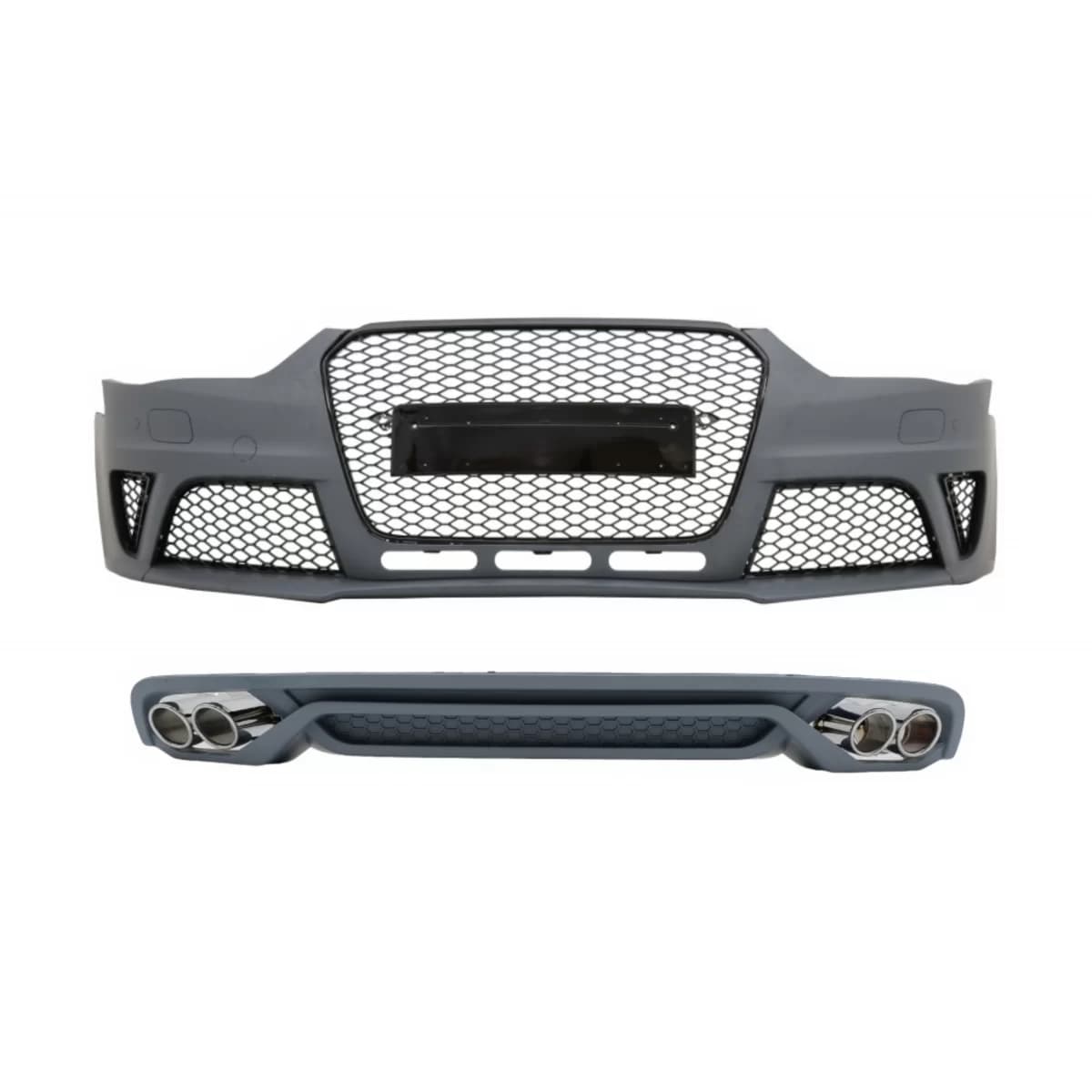 Front Bumper with Rear Diffuser and Exhaust Muffler Tips suitable for Audi A4 B8 Sedan Facelift (2012-2015) RS4 Design