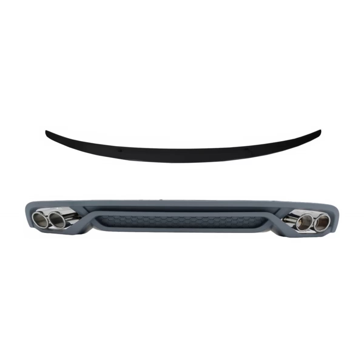 Rear Bumper Valance Diffuser with Exhaust Tips and Trunk Spoiler Piano Black suitable for Audi A4 B8 Sedan Facelift (2012-2015)