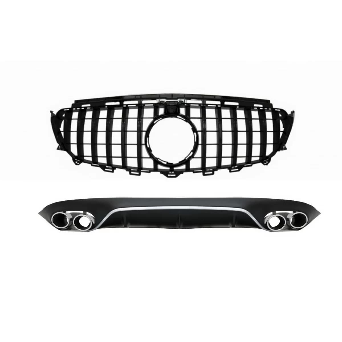 Rear Diffuser with Exhaust Tips and Central Grille Black suitable for Mercedes E-Class C238 AMG Sport Line (2016-2019) E53 Design