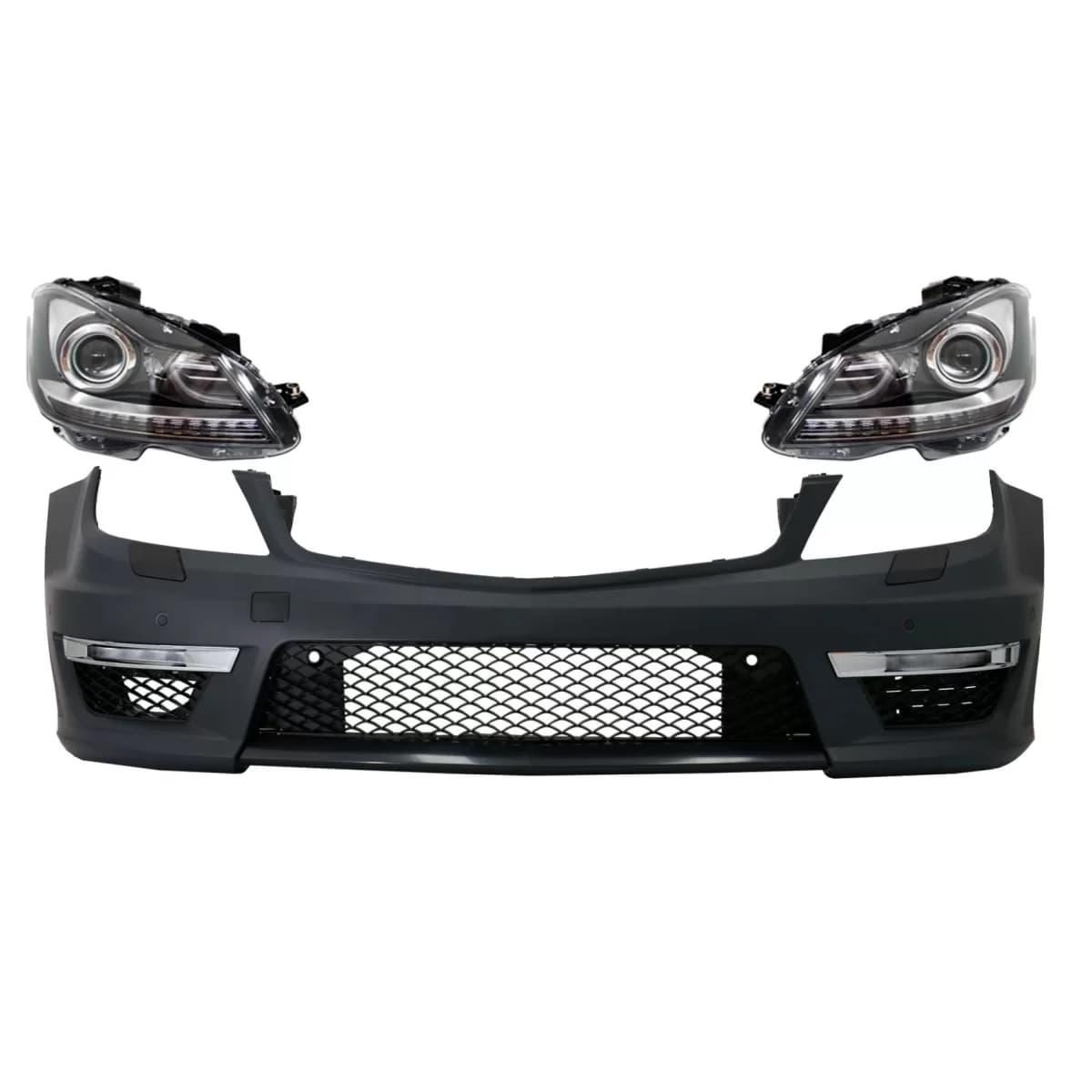 Front Bumper with LED DRL Headlights suitable for Mercedes C-Class W204 (2012-2014) C63 Facelift Bi-Xenon Design