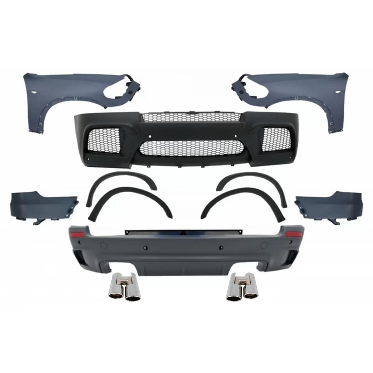 Complete Body Kit with Front Fenders and Exhaust Muffler Tips Chrome suitable for BMW X5 E70 (2007-2013) X5M M Design