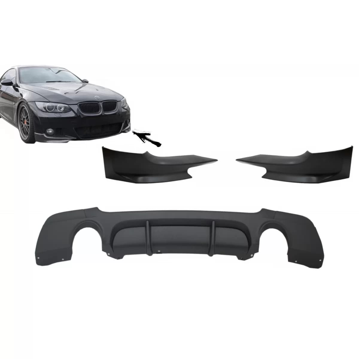 Rear Bumper Diffuser with Splitters suitable for BMW E92 Coupe 3 Series (2006-2010) M Performance Design Twin Single Outlet