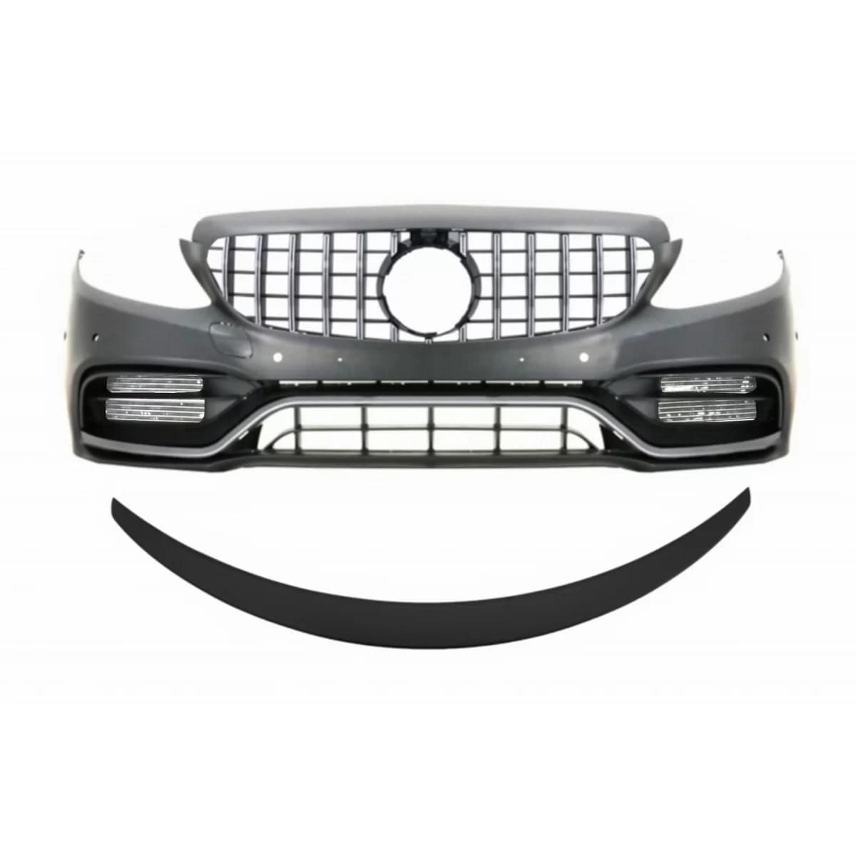 Front Bumper with Grille and Trunk Boot Spoiler Matte Black suitable for Mercedes C-Class C205 (2014-2018) C63 GT-R Design