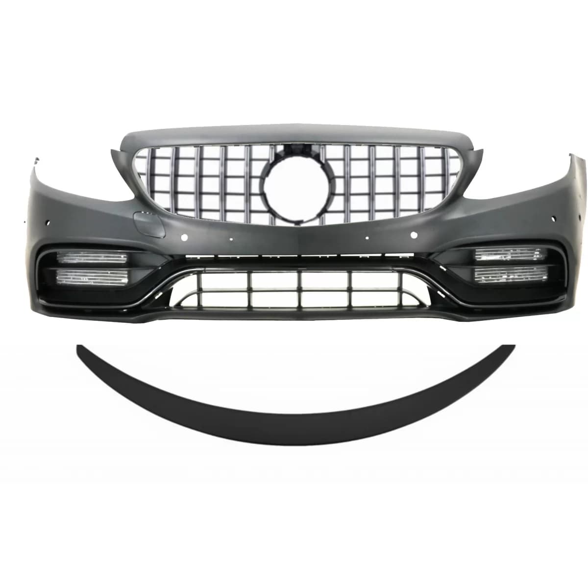Front Bumper with Grille Chrome and Trunk Boot Spoiler Matte Black suitable for Mercedes C-Class C205 (2014-2018) C63 Design