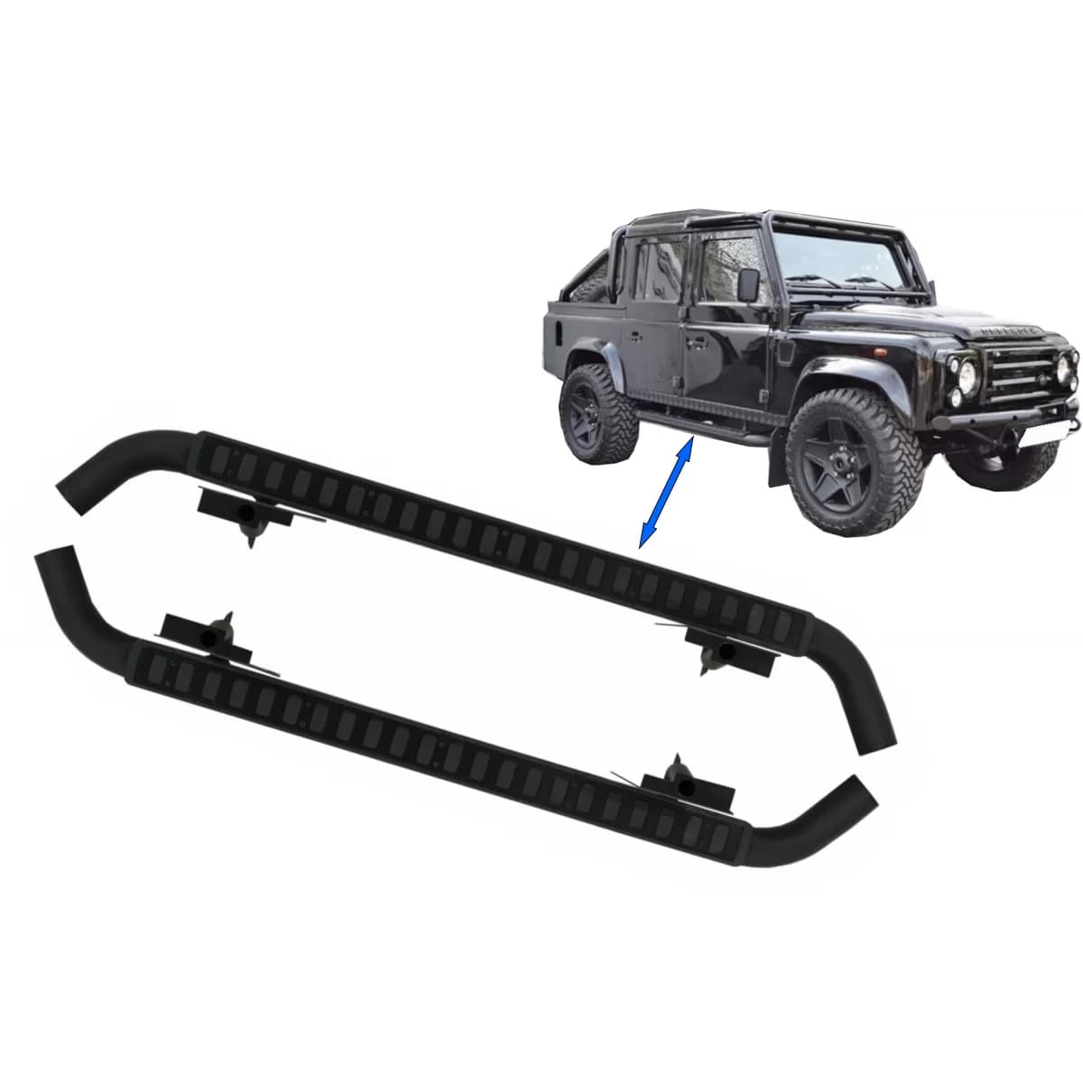Running Boards Side Steps suitable for Land Rover Defender 110 (1990-2016) Black Edition