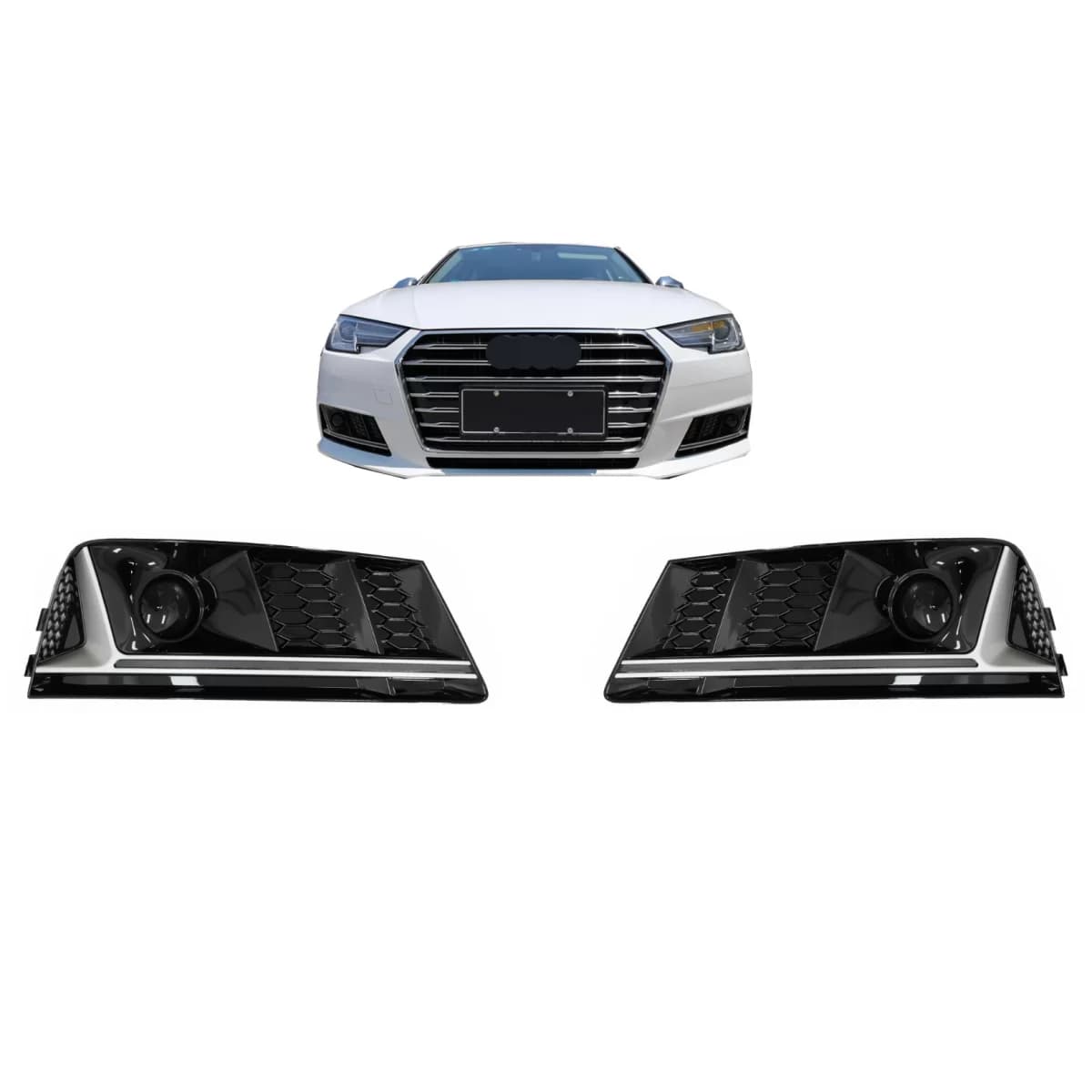 Bumper Lower Grille ACC Covers Side Grilles suitable for Audi A4 B9 Sedan Avant (2016-2018) RS4 Design Silver Edition