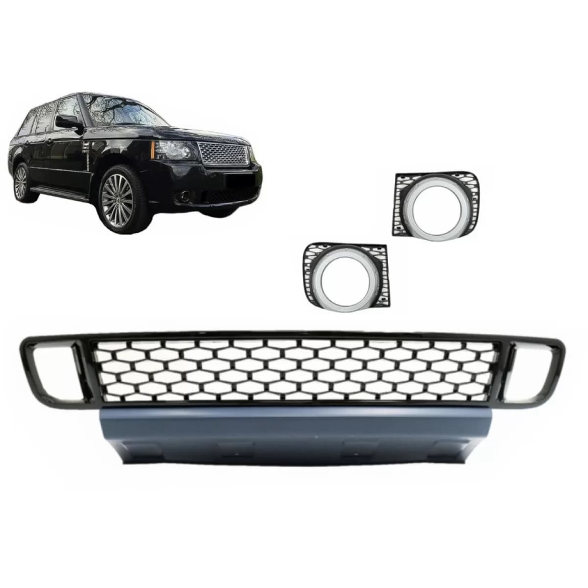 Front Bumper Lower Grille with Fog Lamp Covers suitable for Land Range Rover Vogue III L322 (2010-2012) Autobiography Design Black
