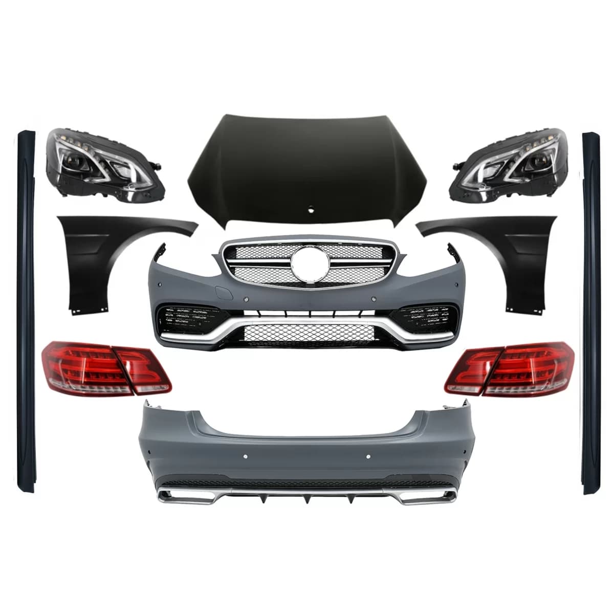 Body Kit with LED Headlights and Light Bar Taillights suitable for Mercedes E-Class W212 Facelift (2013-2016) E63 Design