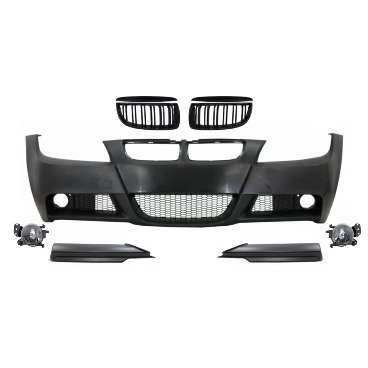 Front Bumper with Kidney Grilles and Spoiler Lip suitable for BMW 3 Series E90 E91 Sedan Touring (2004-2008) M-Technik Design