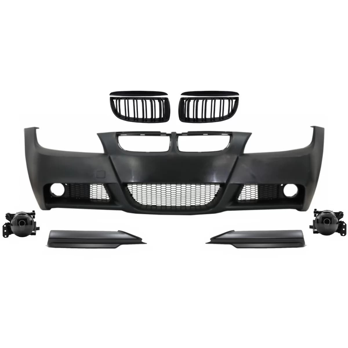 Front Bumper with Kidney Grilles and Spoiler Lip suitable for BMW 3 Series E90 E91 Sedan Touring (2004-2008) M-Technik Design