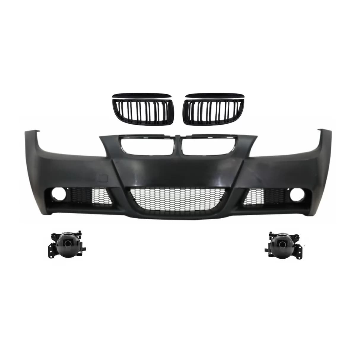 Front Bumper with Kidney Grilles and Smoke Fog Lights suitable for BMW 3 Series E90 E91 Sedan Touring (2004-2008) M-Technik Design
