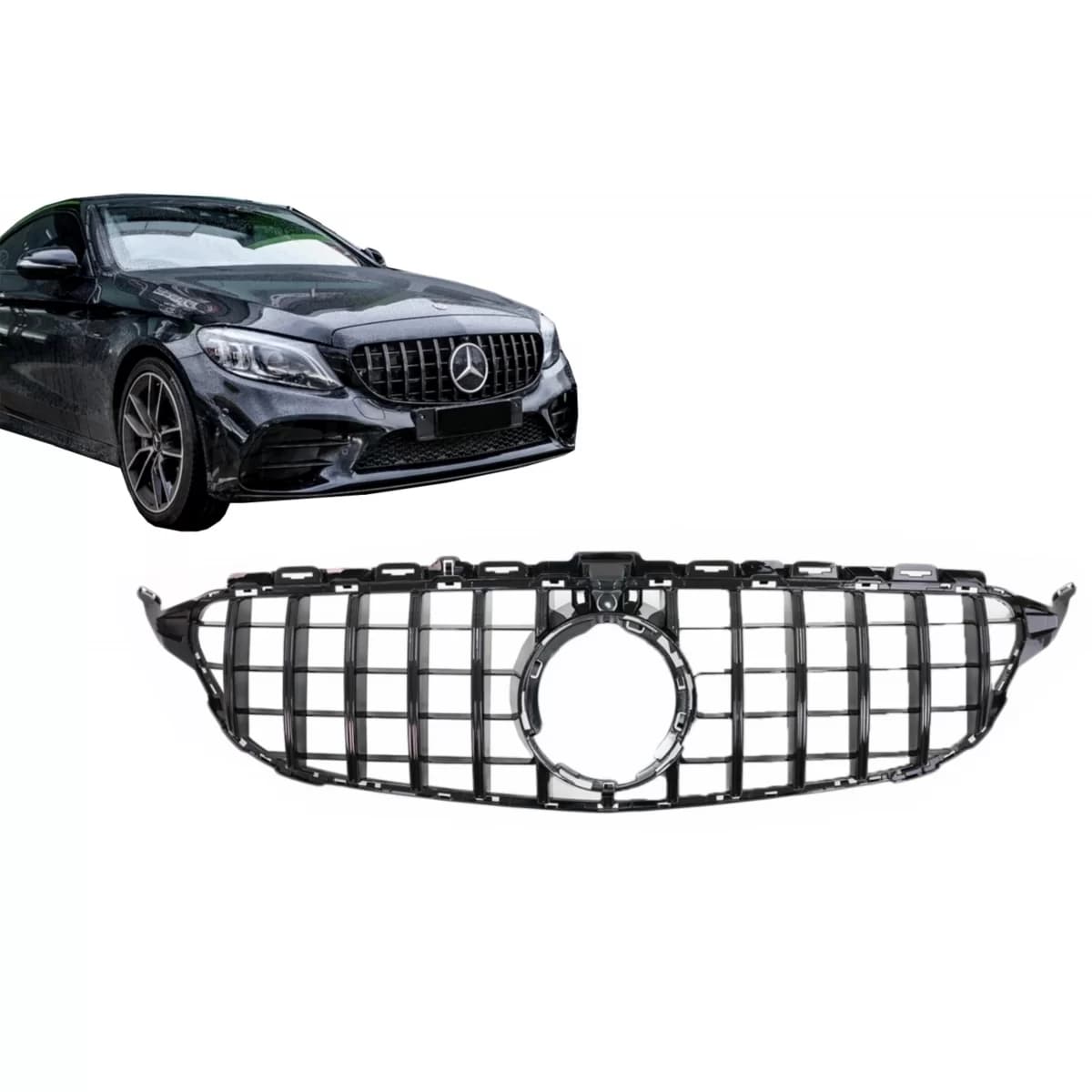 Front Grille suitable for Mercedes C-Class W205 Sedan S205 T-Modell A205 Cabriolet C205 Coupe Facelift (03.2018-2020) Black