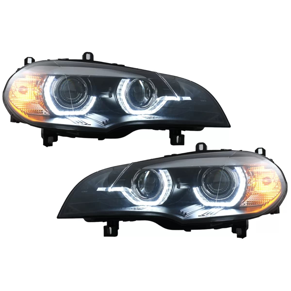 Xenon Headlights Angel Eyes 3D Dual Halo Rims LED DRL suitable for BMW X5 E70 (2007-2010) Black
