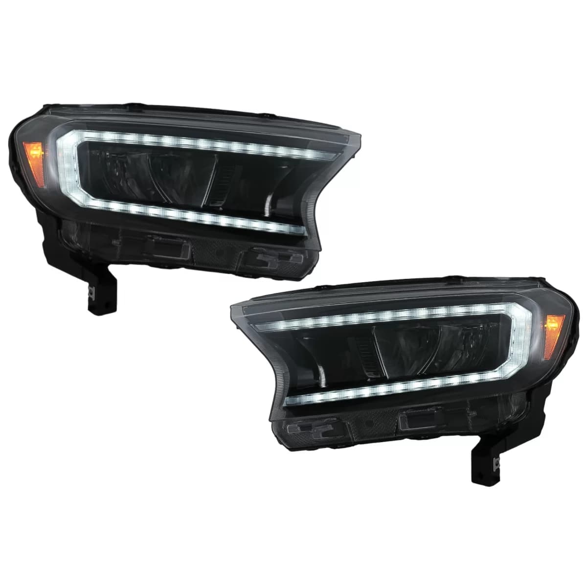 Headlights LED Light Bar suitable for Ford Ranger (2015-2020) LHD Full Black Housing with Sequential Dynamic Turning Lights