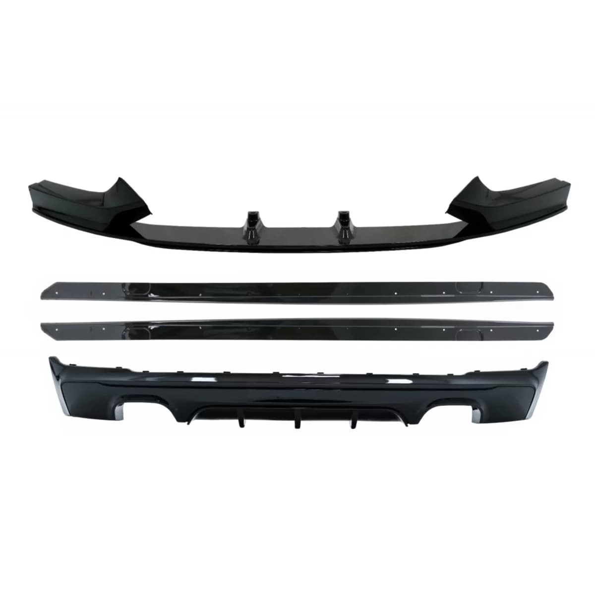 Rear Diffuser Double Outlet with Front Spoiler Lip and Side Skirts Add-on Lip Extensions suitable for BMW 2 Series F22 F23 (2013-) M Performance Design Piano Black